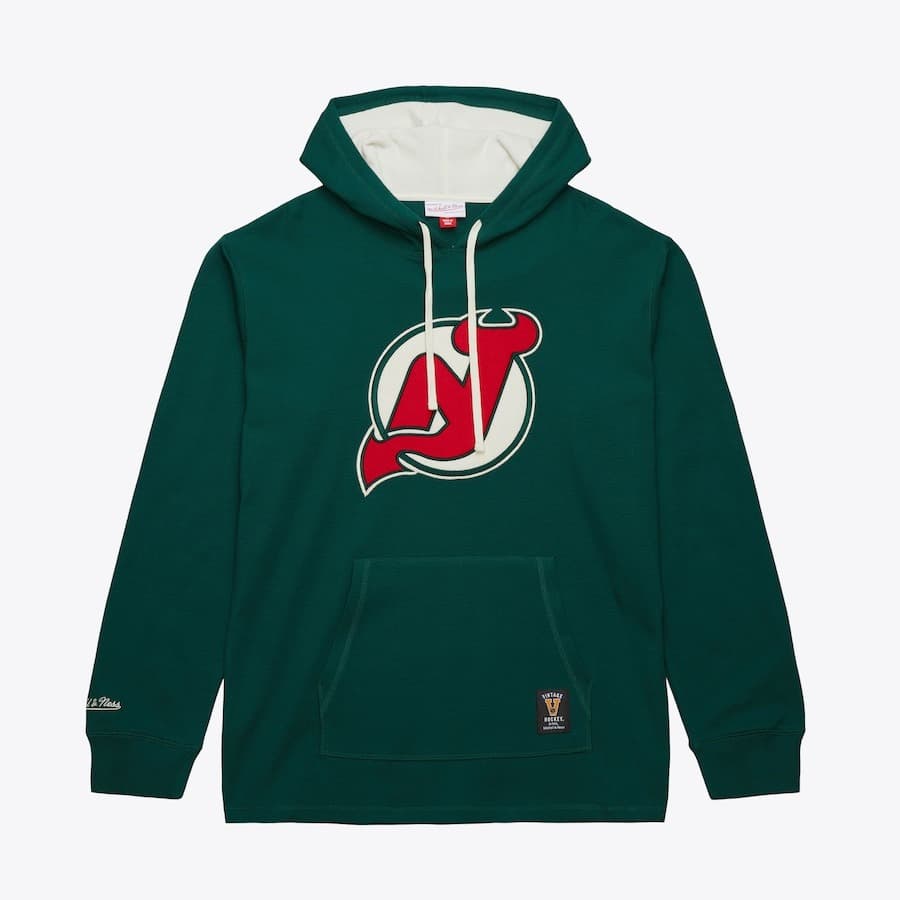 hudi-mitchell-ness-green-new-jersey-devils-vintage-logo-thermal-lightweight-pullover-hoodie