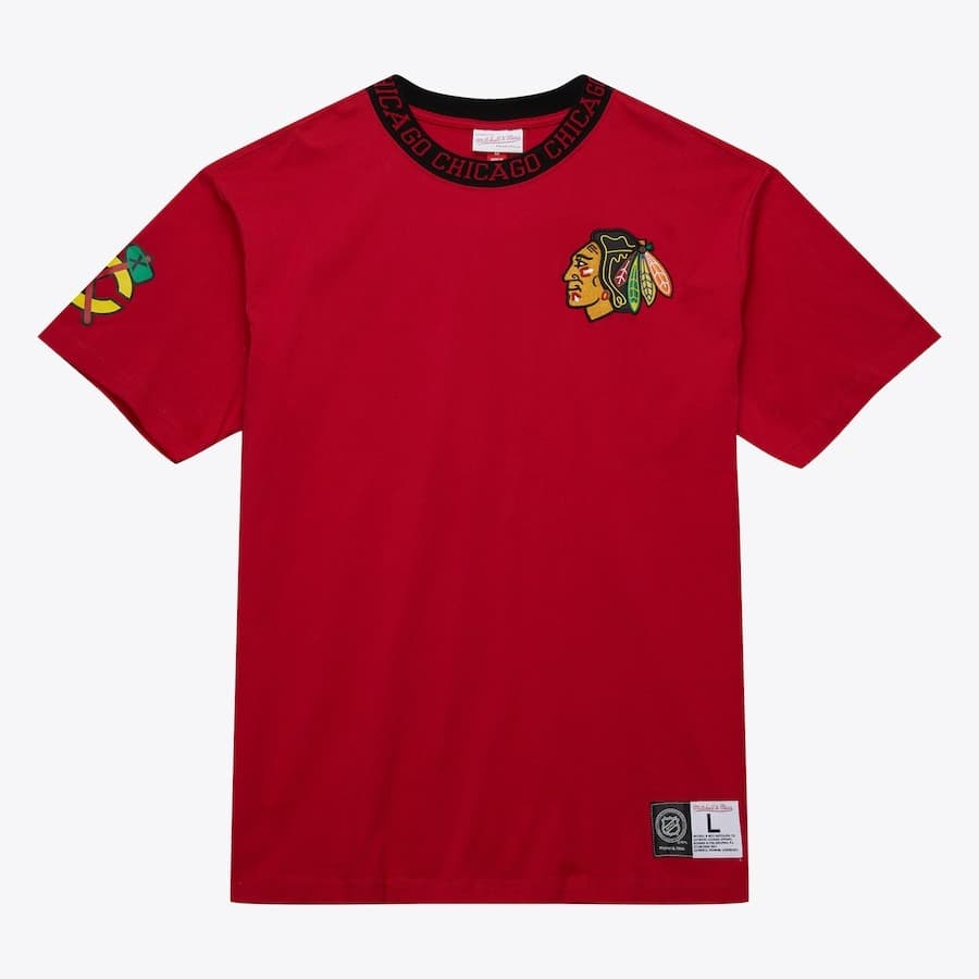 futbolka-mitchell-ness-red-chicago-blackhawks-jacquard-ringer-t-shirt