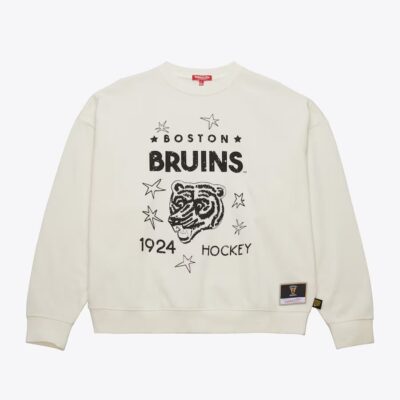 Mitchell & Ness Women's Cream Boston Bruins Logo Lightweight 3.0 Fleece Pullover Sweatshirt