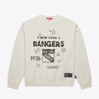 Mitchell & Ness Women's Cream New York Rangers Logo Lightweight 3.0 Fleece Pullover Sweatshirt