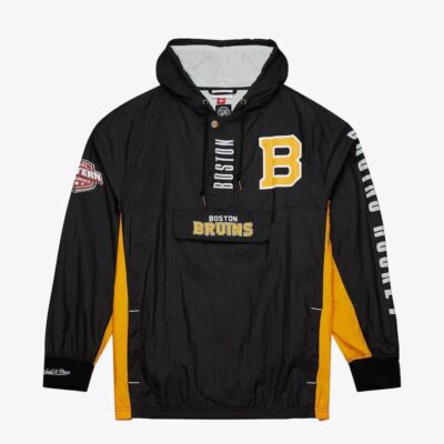 Mitchell & Ness Black Boston Bruins Team OG 2.0 Anorak Quarter-Zip Hoodie Windbreaker Jacket