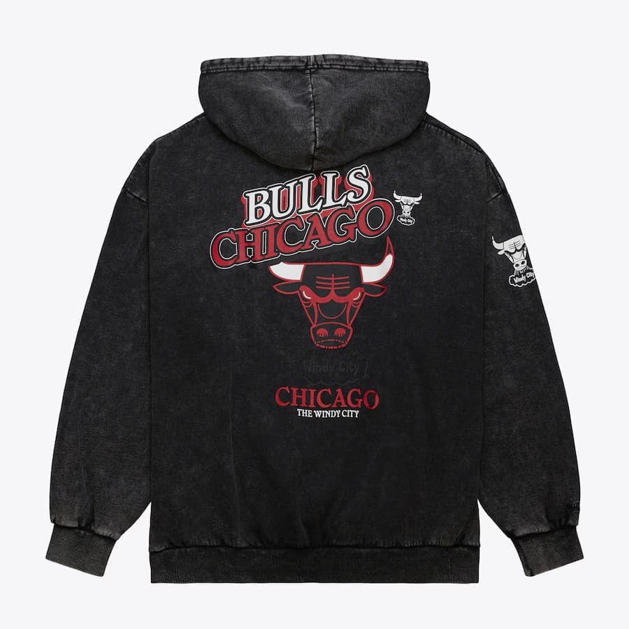 Mitchell Ness Black Chicago Bulls Oversized Graphic Pullover Hoodie