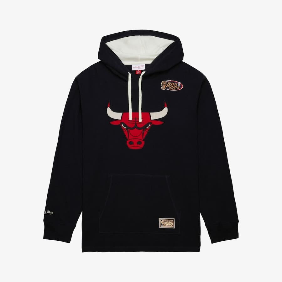 hudi-mitchell-ness-black-chicago-bulls-vintage-logo-thermal-lightweight-pullover-hoodie