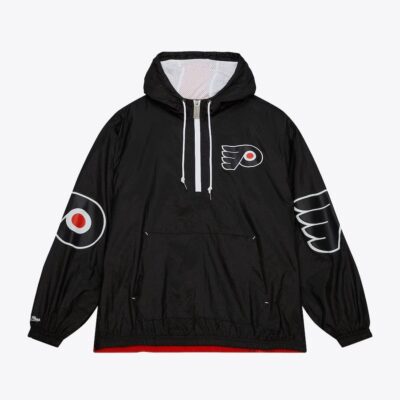 Mitchell & Ness Black Philadelphia Flyers Team 2.0 Anorak Quarter-Zip Windbreaker Jacket