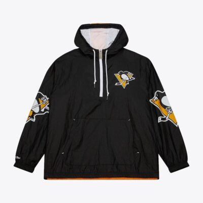 Mitchell & Ness Black Pittsburgh Penguins Team 2.0 Anorak Quarter-Zip Windbreaker Jacket