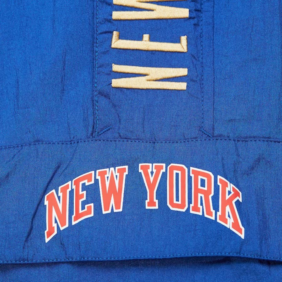 Анорак Mitchell & Ness Blue New York Knicks Team OG 2.0 Vintage Logo Anorak Quarter-Zip Hoodie Windbreaker Jacket