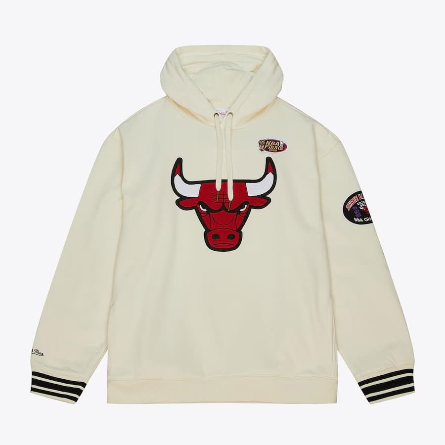 Mitchell Ness Cream Chicago Bulls Retro Chainstitch Heavyweight Pullover Hoodie