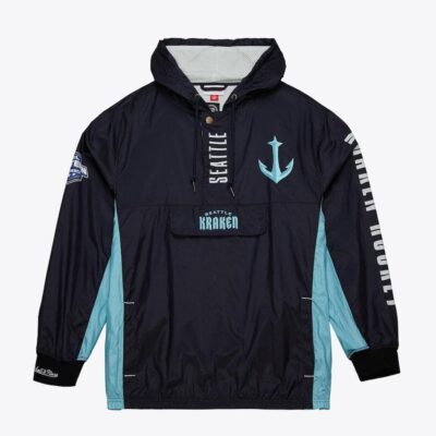 Mitchell & Ness Deep Sea Blue Seattle Kraken Team OG 2.0 Anorak Quarter-Zip Hoodie Windbreaker Jacket