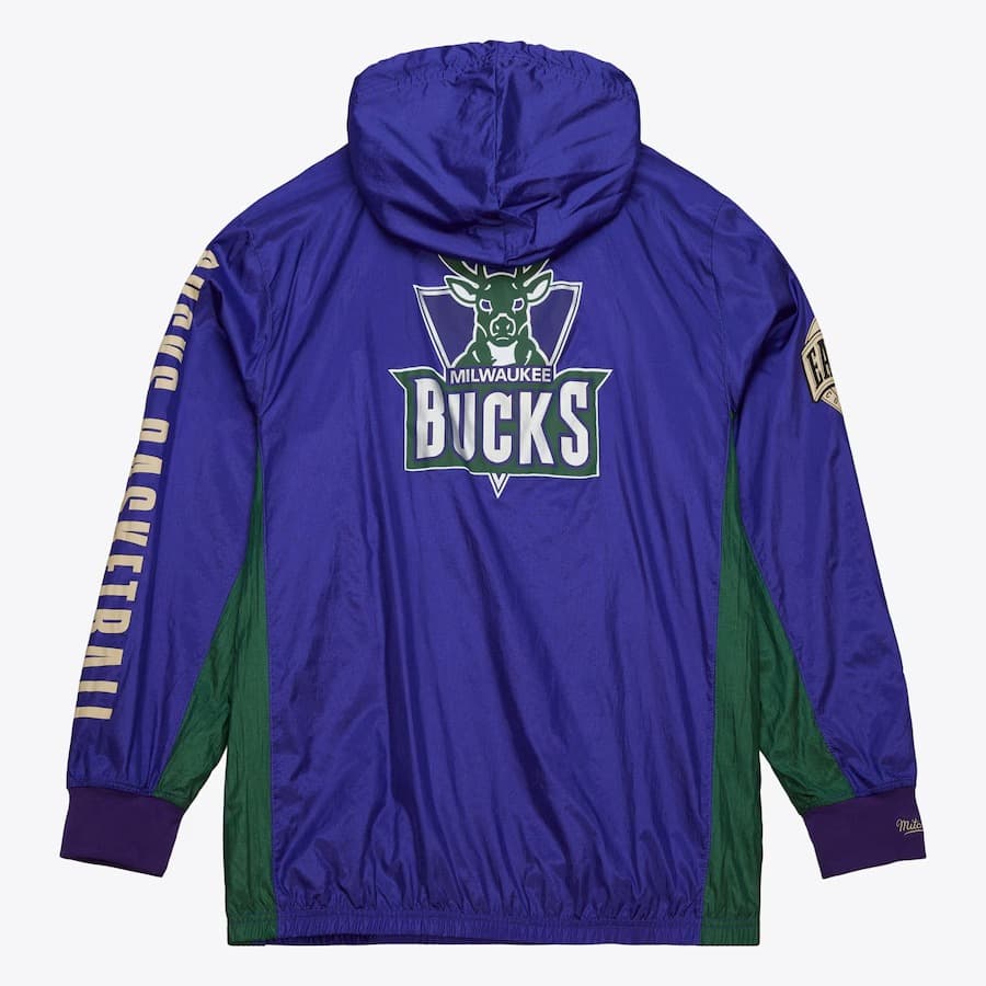 Анорак Mitchell & Ness Purple Milwaukee Bucks Team OG 2.0 Vintage Logo Anorak Quarter-Zip Hoodie Windbreaker Jacket