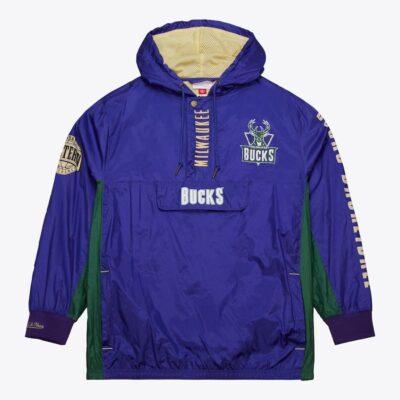 Mitchell & Ness Purple Milwaukee Bucks Team OG 2.0 Vintage Logo Anorak Quarter-Zip Hoodie Windbreaker Jacket