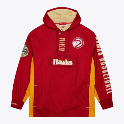 Mitchell & Ness Red Atlanta Hawks Team OG 2.0 Vintage Logo Anorak Quarter-Zip Hoodie Windbreaker Jacket