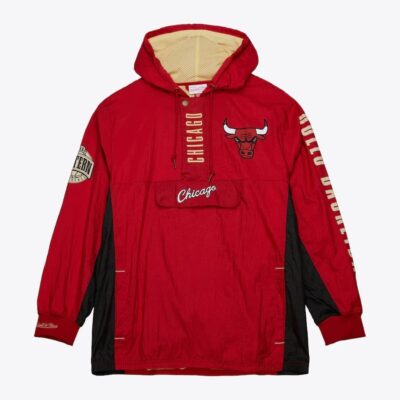 Mitchell & Ness Red Chicago Bulls Team OG 2.0 Vintage Logo Anorak Quarter-Zip Hoodie Windbreaker Jacket