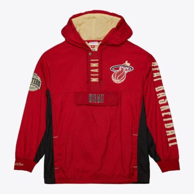 Mitchell & Ness Red Miami Heat Team OG 2.0 Vintage Logo Anorak Quarter-Zip Hoodie Windbreaker Jacket