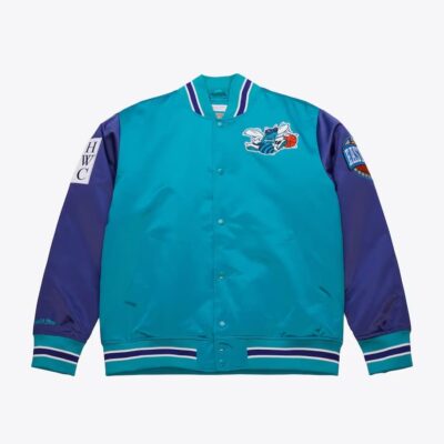 Mitchell & Ness Teal Charlotte Hornets Primetime Vintage Satin Full-Snap Jacket