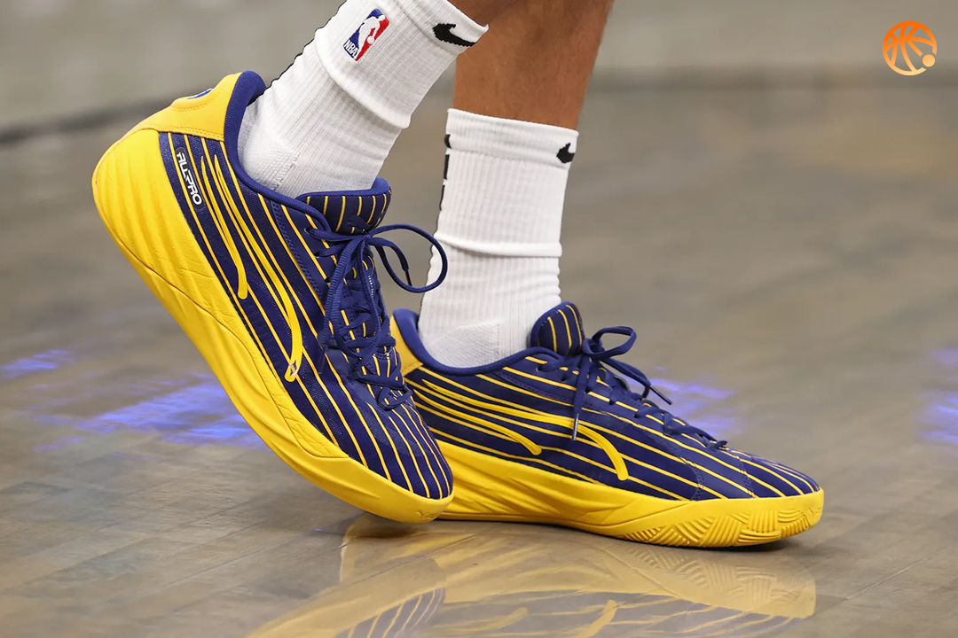 Тайрис Халибертон в кроссовках Puma All Pro Nitro 'Pinstripes на плей-офф НБА 2025