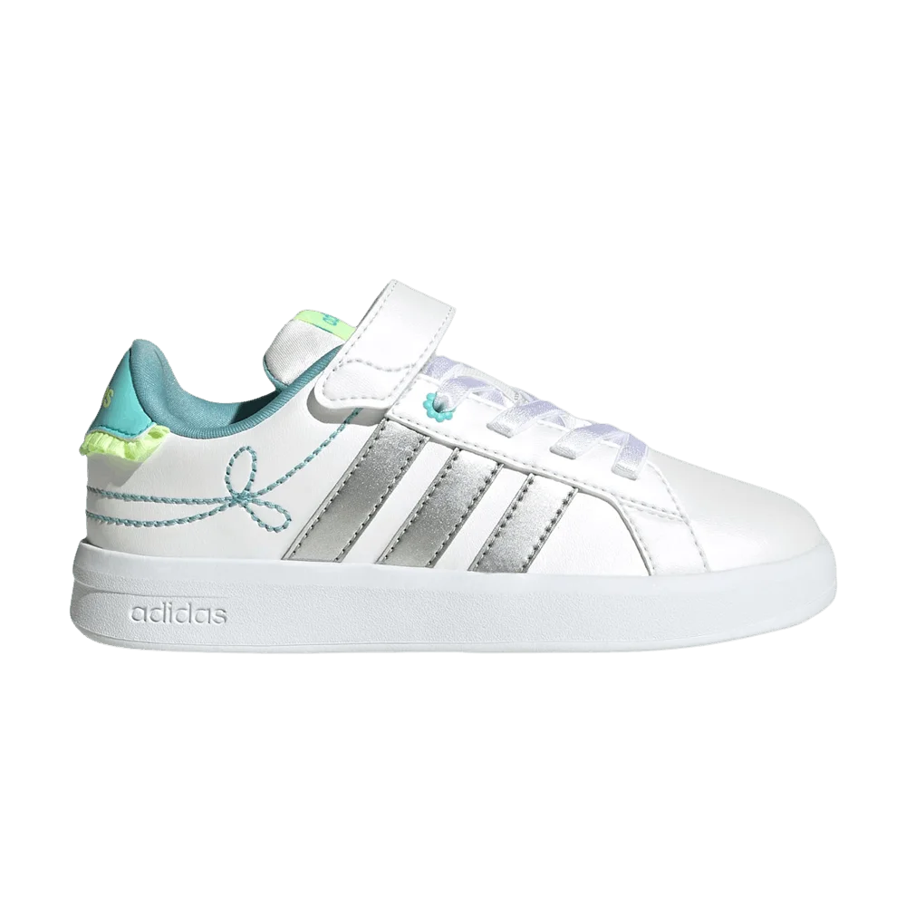 Кроссовки adidas Grand Court 3.0 Little Kid 'Cloud White Silver Metallic Flash Aqua'