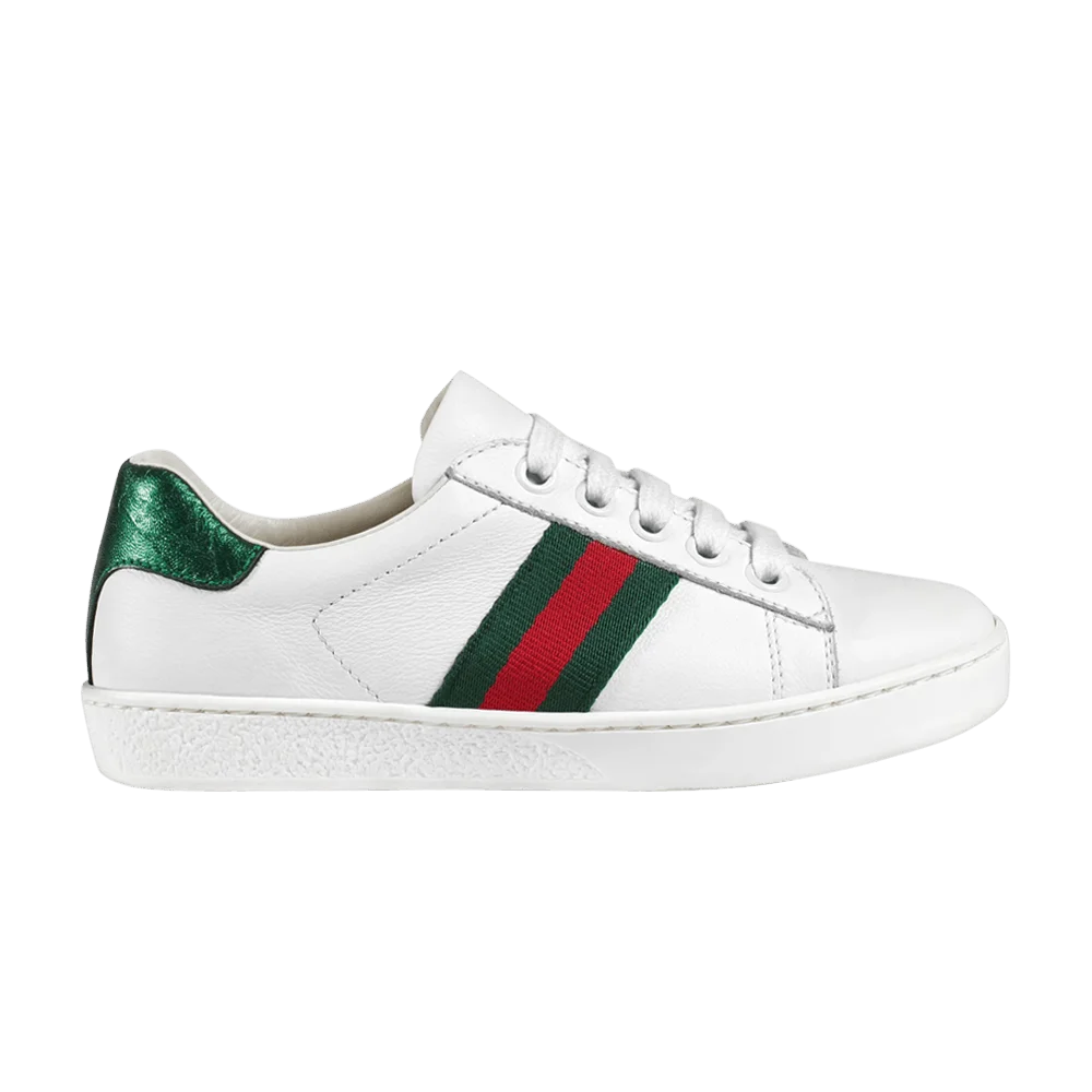 Krossovki-Gucci-Ace-Leather-Kids-White-Green-Red
