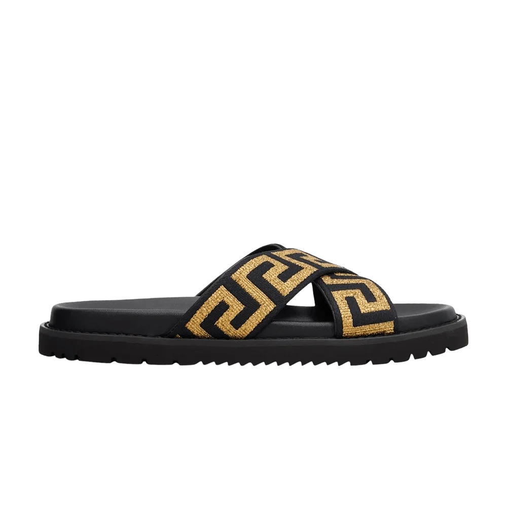 Sandalii-Versace-Jacquard-Nappa-Sandal-Black-Gold