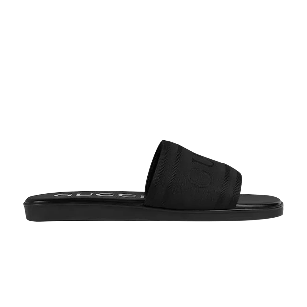 Tapochki-Gucci-Slide-Black-Jacquard-Fabric