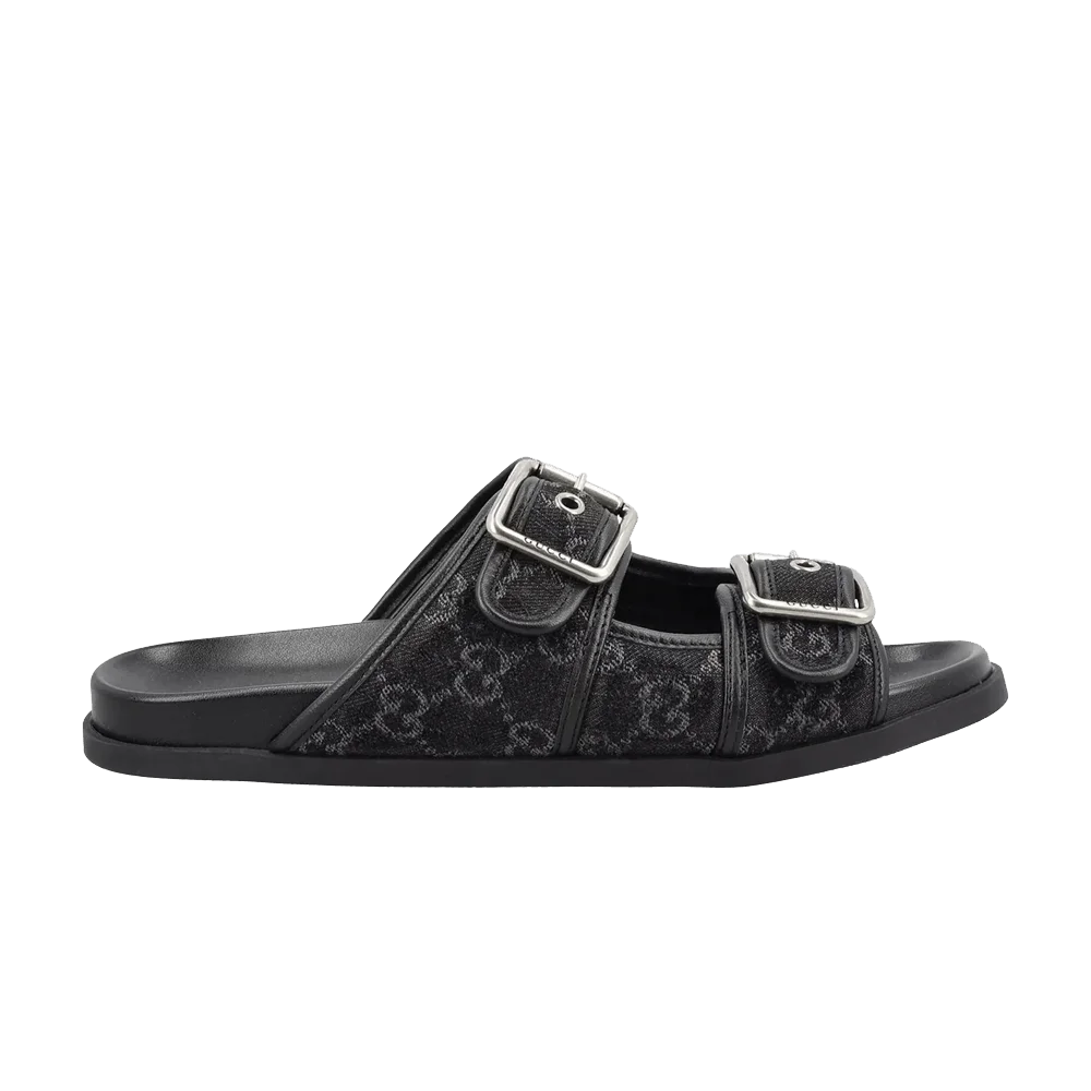 Tapochki-Gucci-Slide-Sandal-With-Buckles-Black-GG-Denim