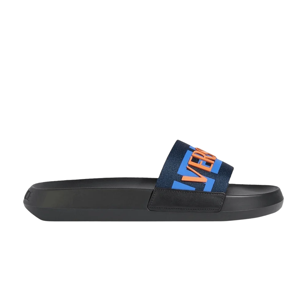 Tapochki-Versace-Greca-Logo-Slide-Black-Blue-Red