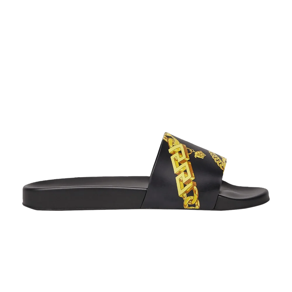 Tapochki-Versace-Wmns-Slide-La-Greca-Chain-Print-Black